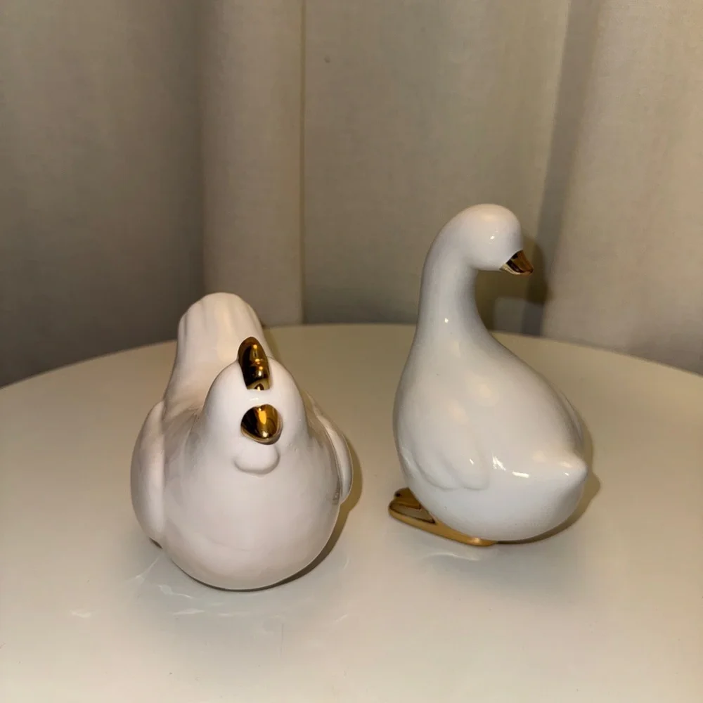 Target Easter White Ceramic Chicken and Goose Decoration NWT